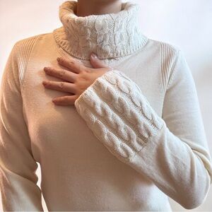 Ivory wool cable knit turtleneck